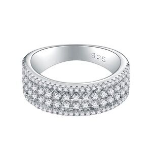 925 Sterling Silver with AAA Cubic Zirconia Wedding Band Sz 10